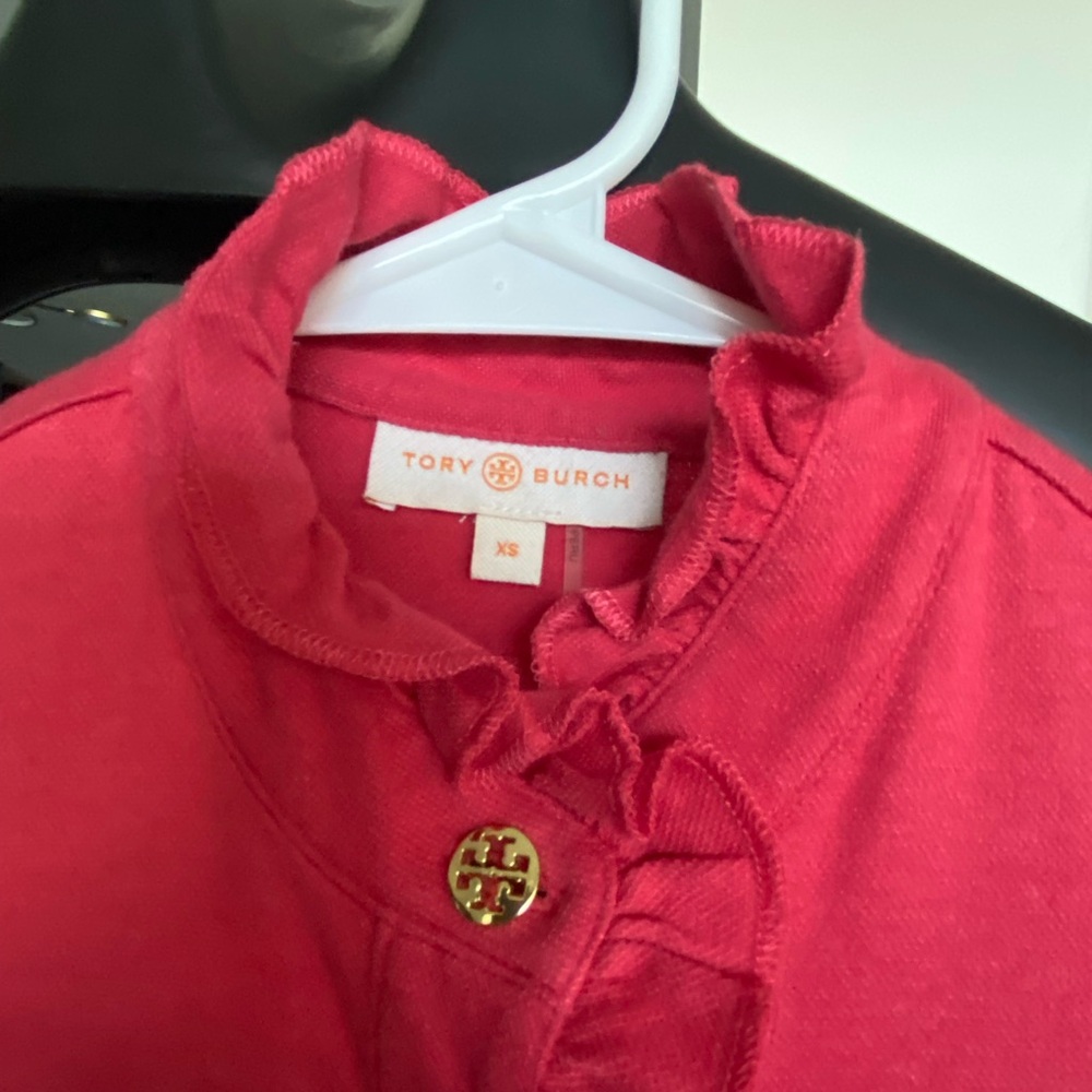 Tory Burch cherry Ruffled Collar Top - Picture 2 of 4
